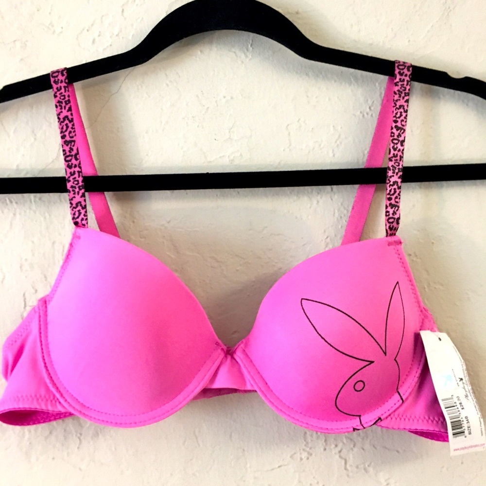PLAYBOY Wire Pushup Bra 34B Pink Leopard Print Straps